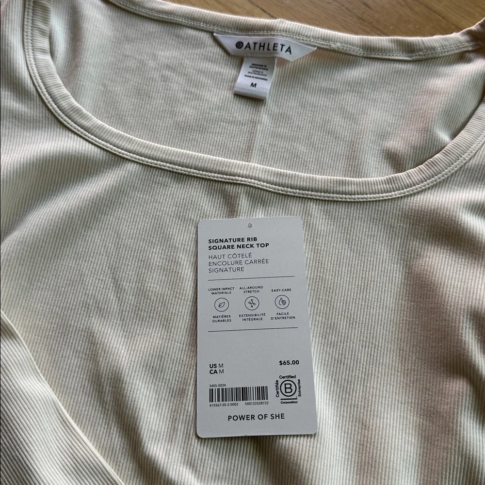 NWOT Athleta signature rib square neck top in bone - Picture 6 of 7